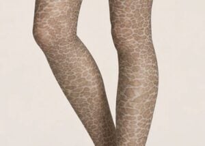 Leopard print sheer tights styled on a model