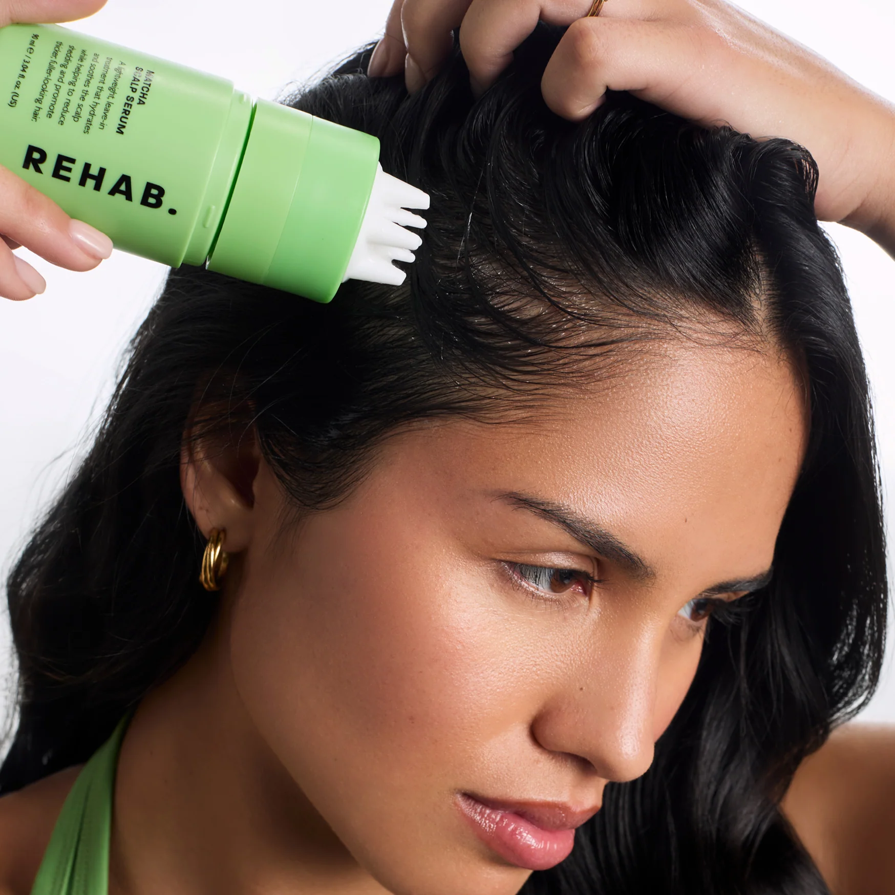 Model with Matcha Scalp Serum