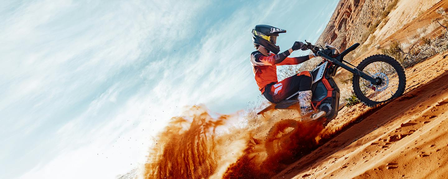 Segway Xaber 300 electric dirt bike in a wide banner