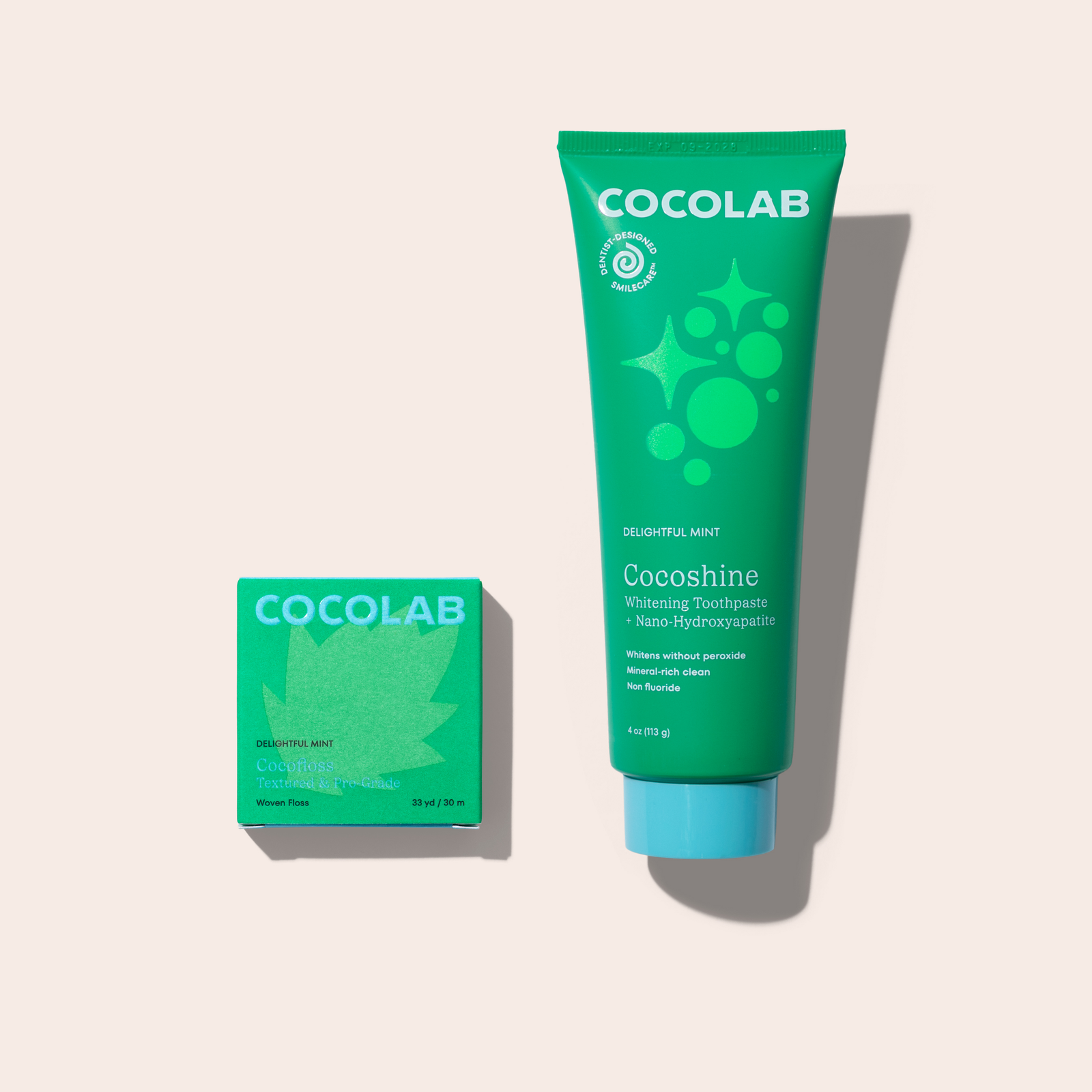 Cocoshine and Cocofloss paired in a mint oral care bundle