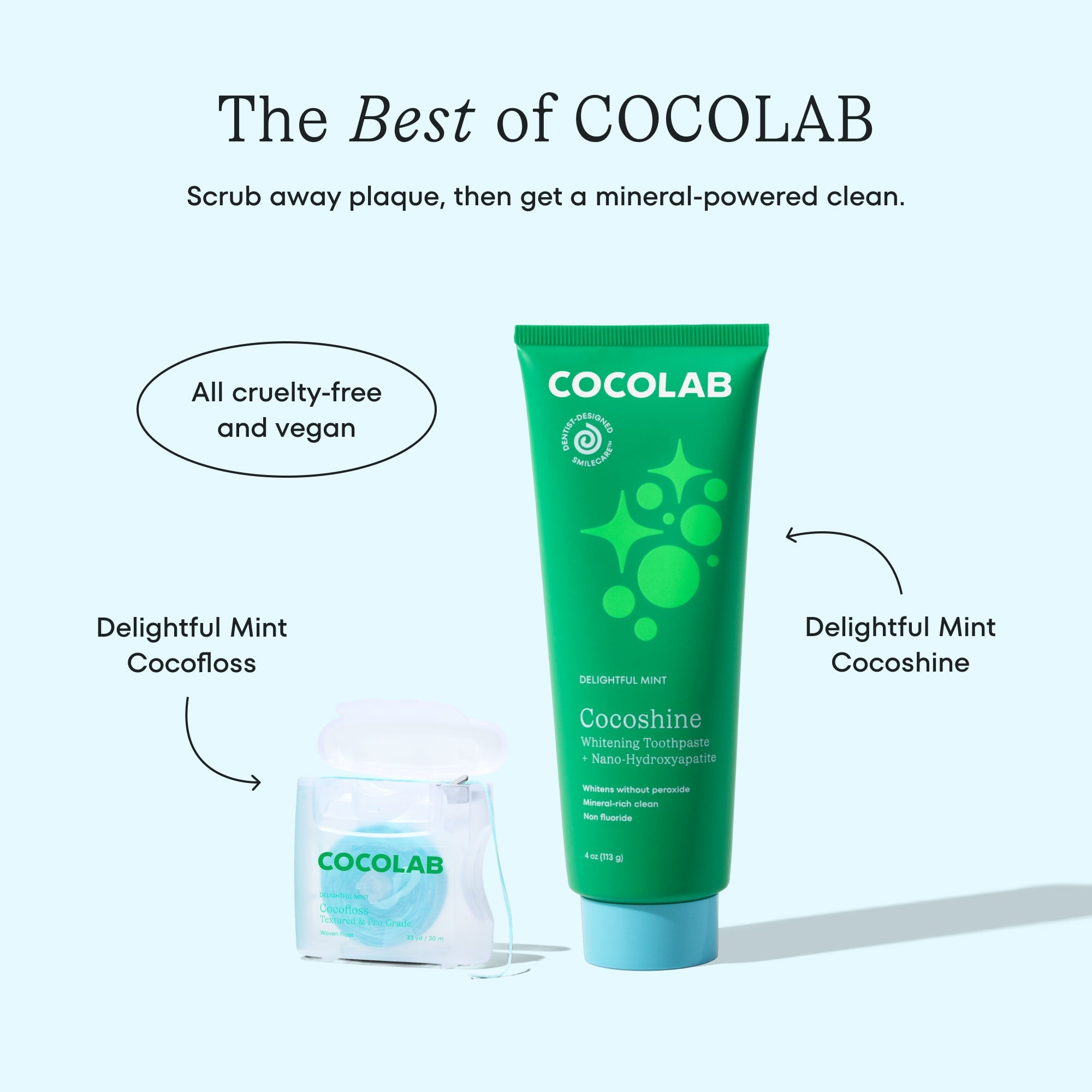 Cocofloss SmileCare products in a mint colorway