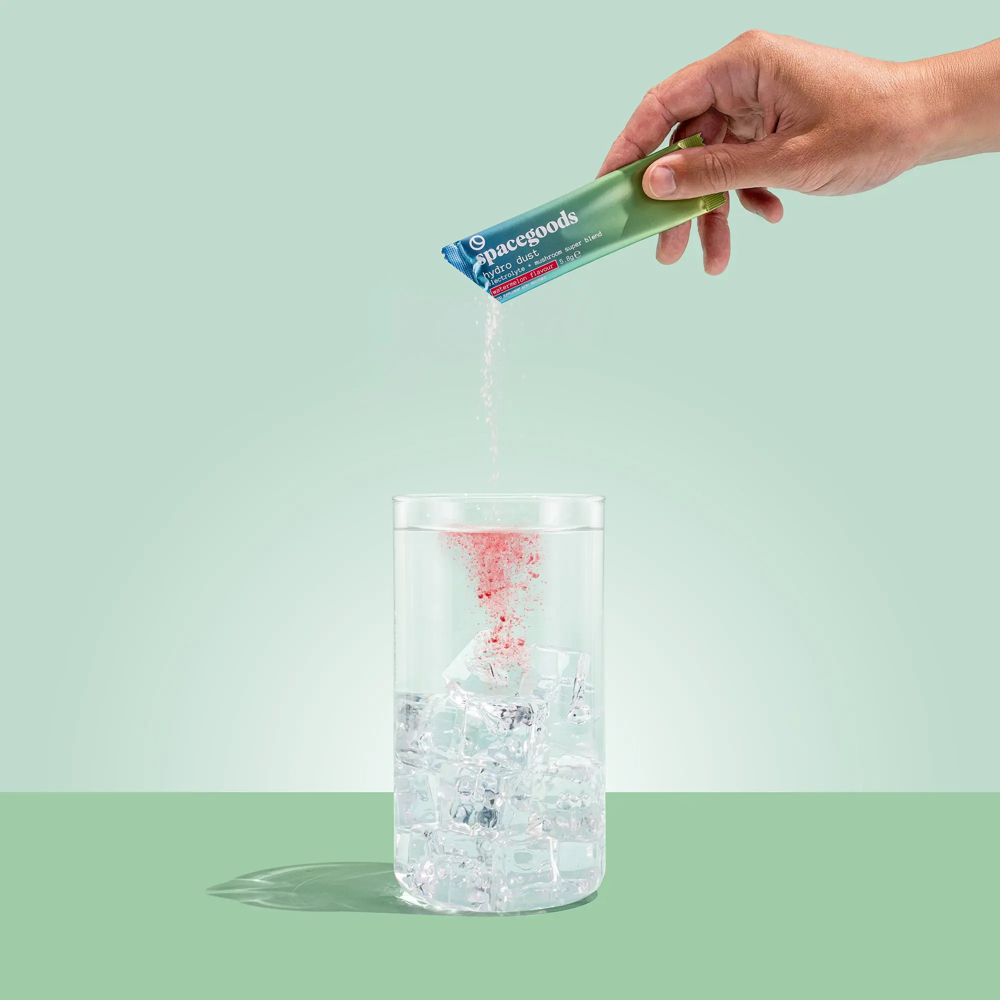 A prepared Hydro Dust drink mixed with water