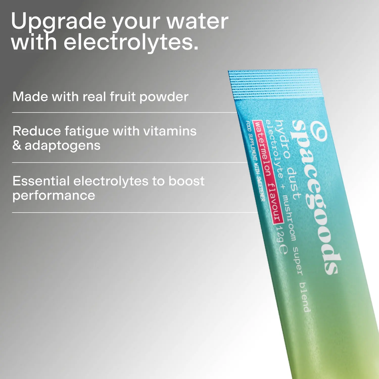 Hydro Dust sachet format for mixing a fruit-flavoured drink