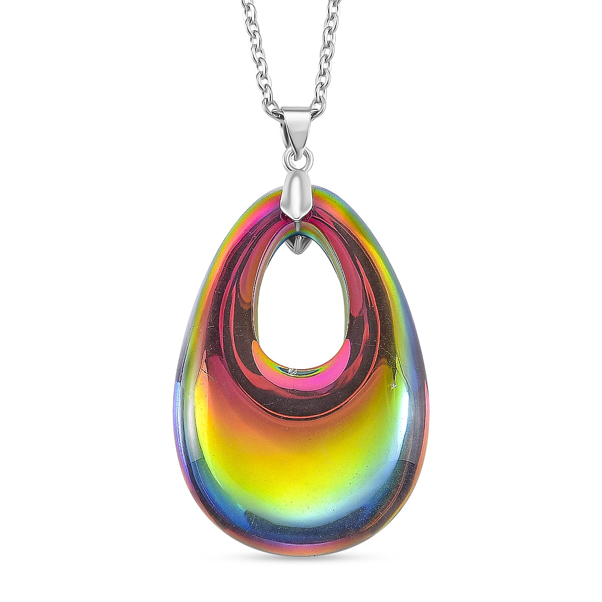 Magic Color crystal teardrop pendant with chain in silver tone