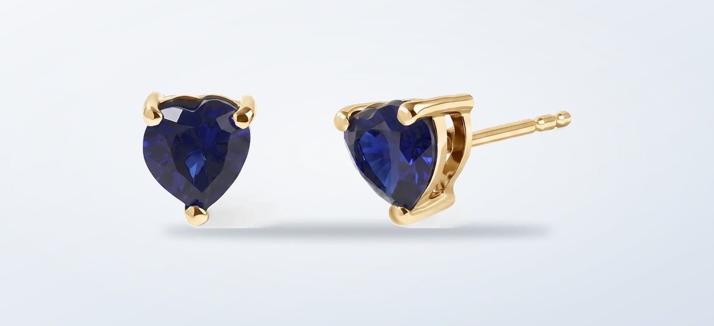 Masoala sapphire stud earring with push back in yellow gold plated sterling silver