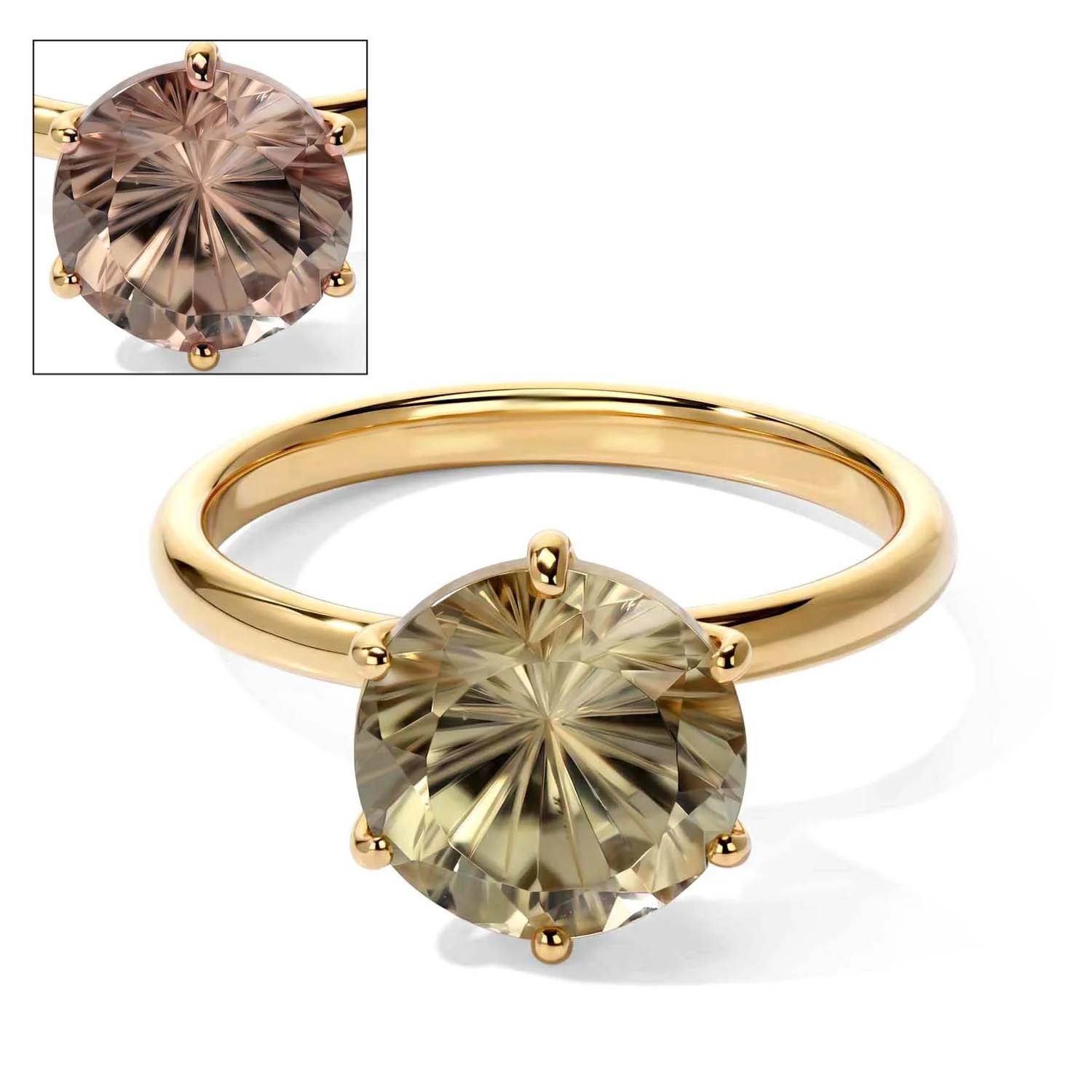 Yellow gold solitaire ring with a turquoise-colour centre stone