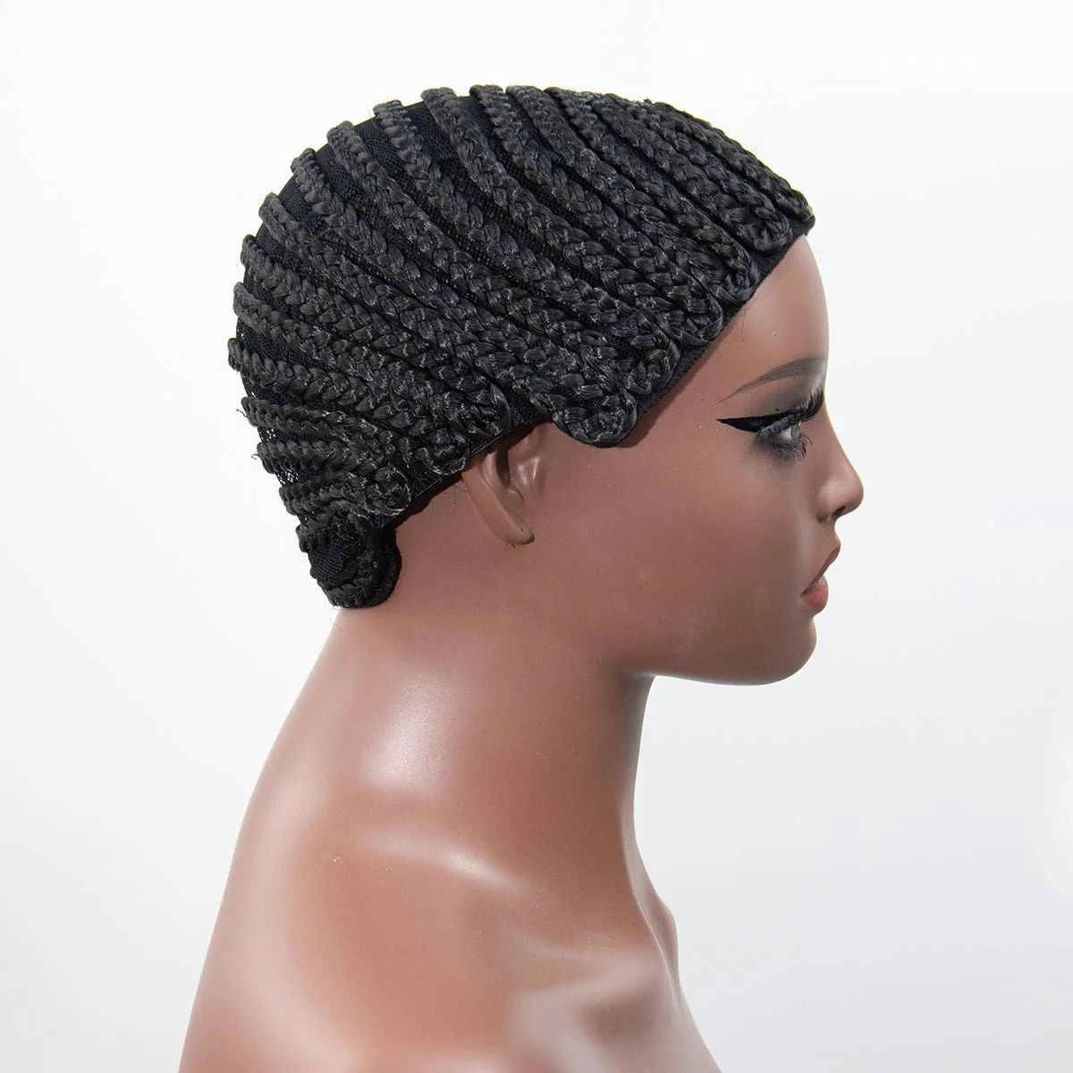 Side view of a braided wig cap for crochet styles