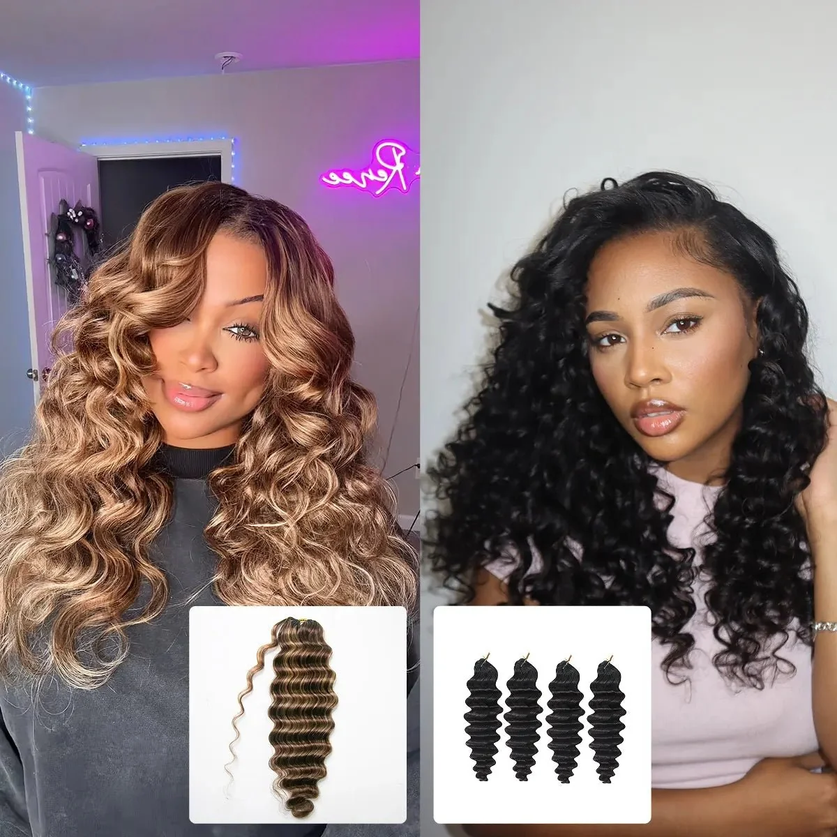 Model wearing loose deep wave crochet hair