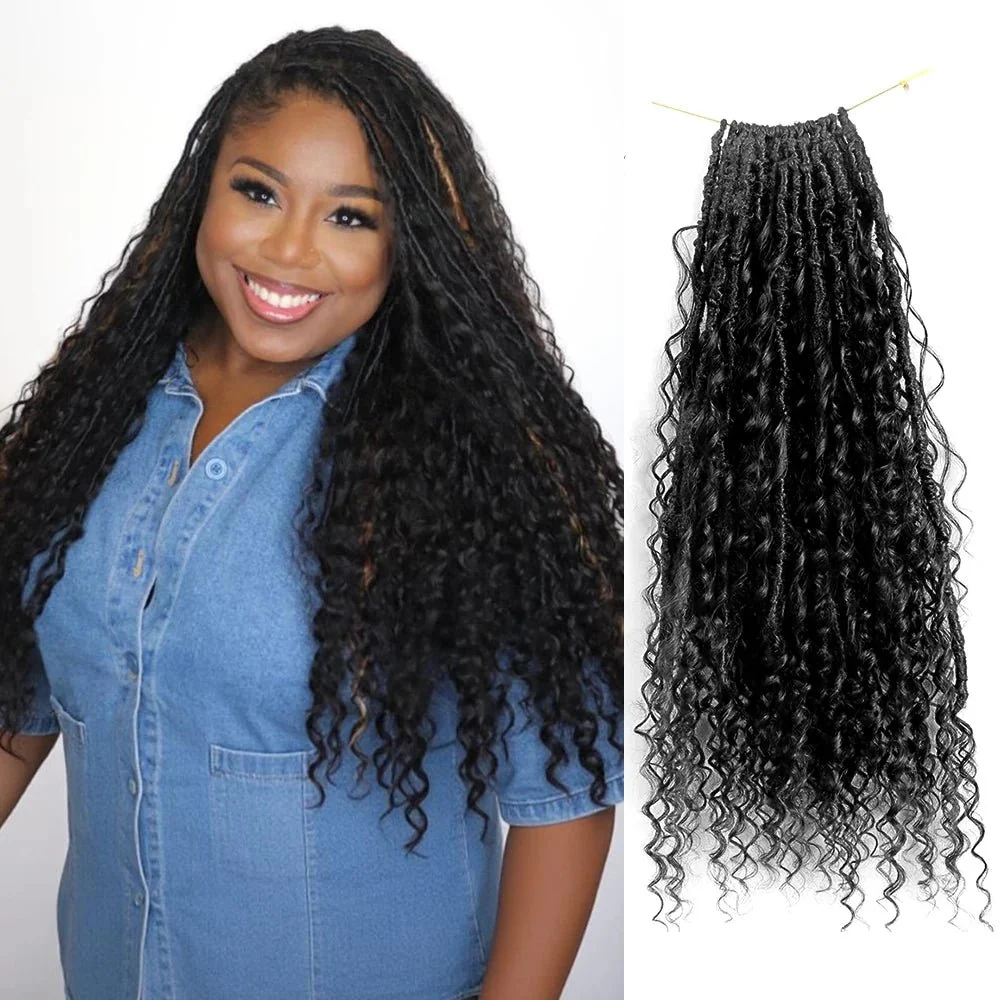 Pre-looped deep wave boho loc extensions with human hair curls