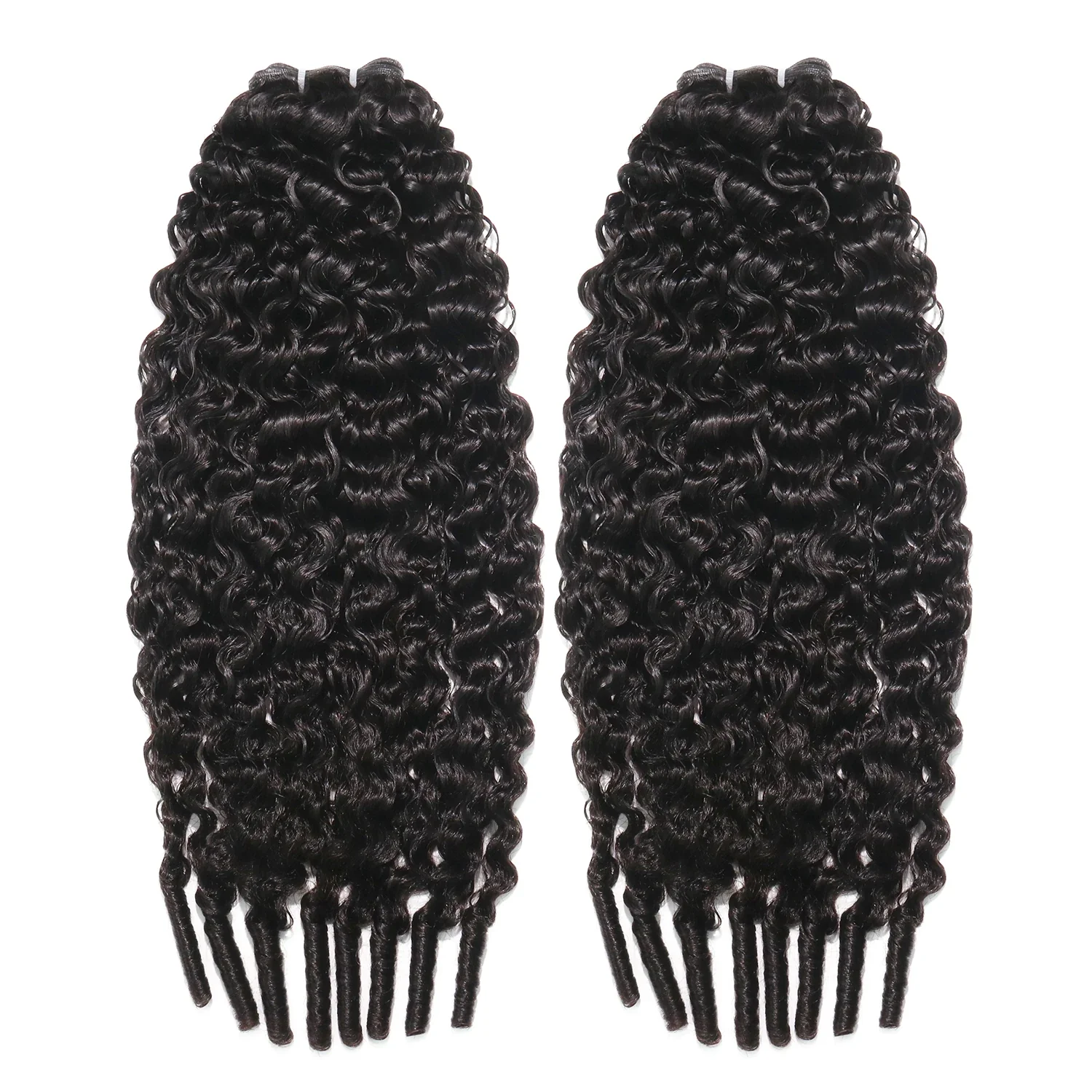 Black curly hair bundles arranged for a water curly weft listing