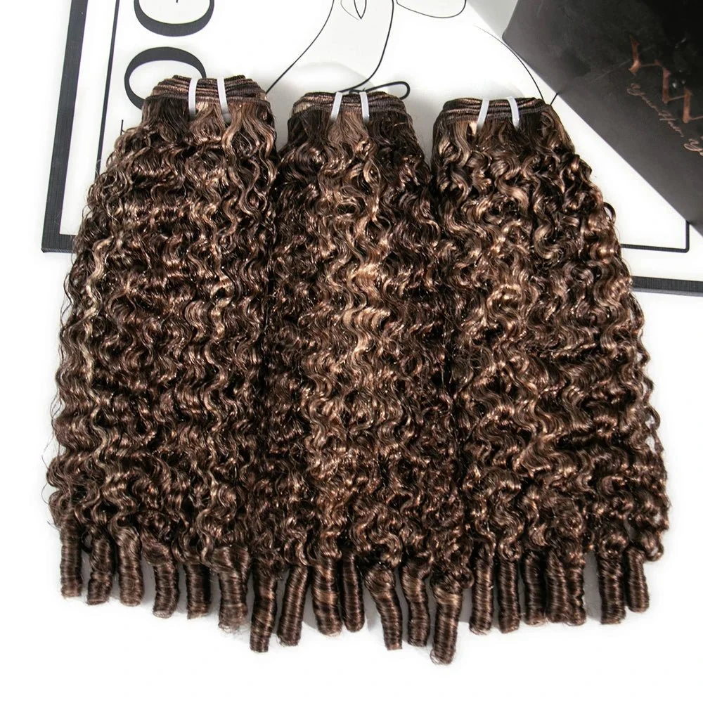Water curly human hair weft bundles in a color blend